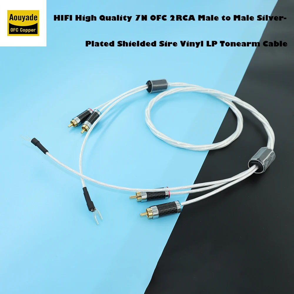 HIFI High Quality 7N OFC 2RCA Male to Male Silver-Plated Shielded Sire Vinyl LP Tonearm Cable Fever Sing and Replay Audio Cable