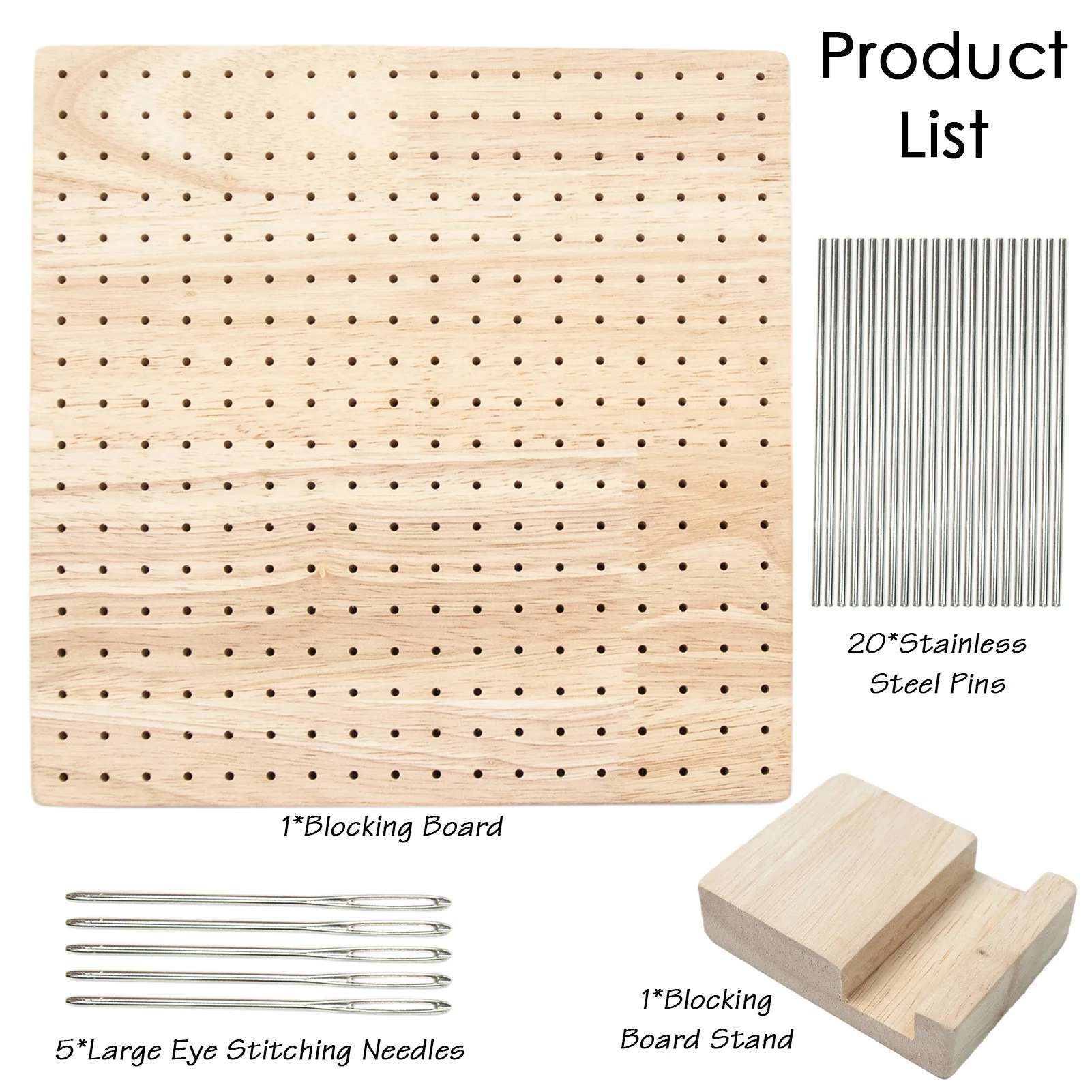 

23.5x23.5cm Wooden Crochet Hook Fixing Board Set Kit Square Knitting Pad with Steel Rods Practical Gift for Crochet Enthusiasts