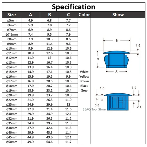 Imagen 2 del producto Tapón con orificio a presión de nailon negro, tapa con orificio para muebles de gabinete, cubierta decorativa, cubiertas para tapones de tubería de 5MM ~ 50MM