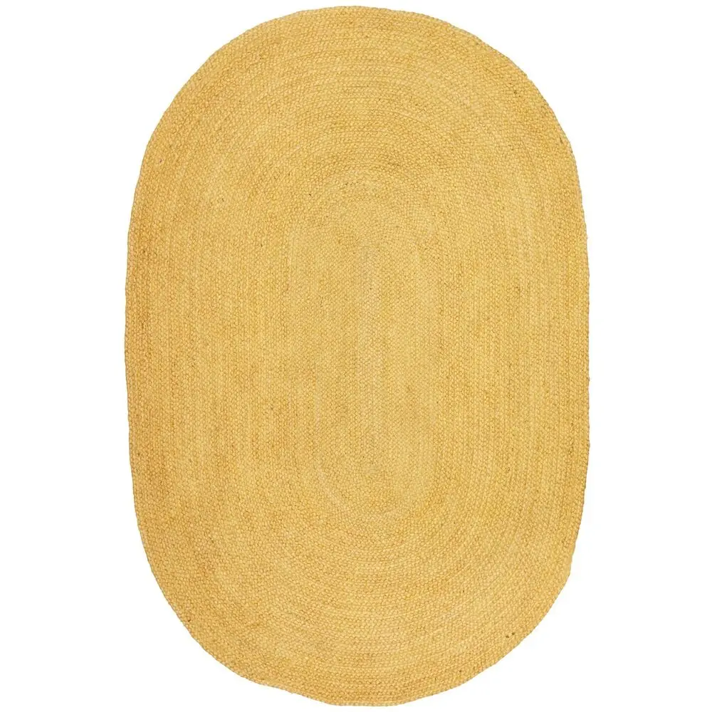 Oval Rug 100% Natural Jute Braided Yellow Carpet Handmade Reversible Area Rug