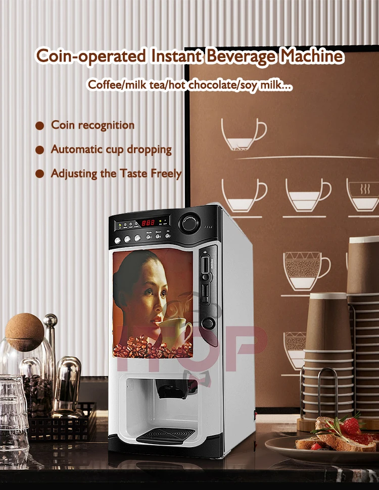 ITOP IT-CIM03B Automatic Beverage Vending Machine with Coin Function Coffee Machine 3 Flavors Coffee/Milk Tea/Chocolate 220-240V