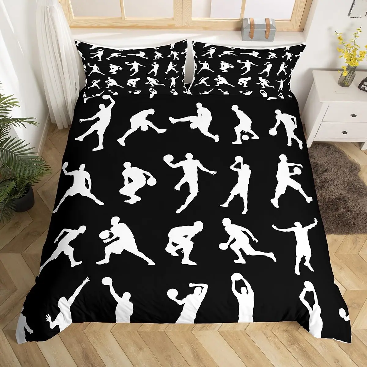 Basketball Bedding Set Twin Size Kids Basketball Player Comforter Cover Teens Ball Gaming Duvet Cover Sports Themed Quilt Cover