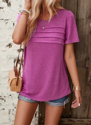 2024 Summer Temperament Commuting Style U-neck Women's Casual Solid Color Round Neck Top Pullover