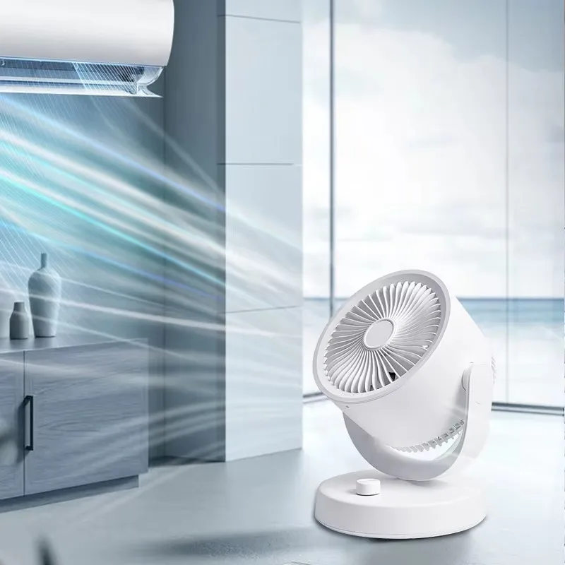 360° Oscillation Air Circulator Fan with Low Noise Motor Battery Operated Rechargeable Quiet USB Desk Fan Plastic Material