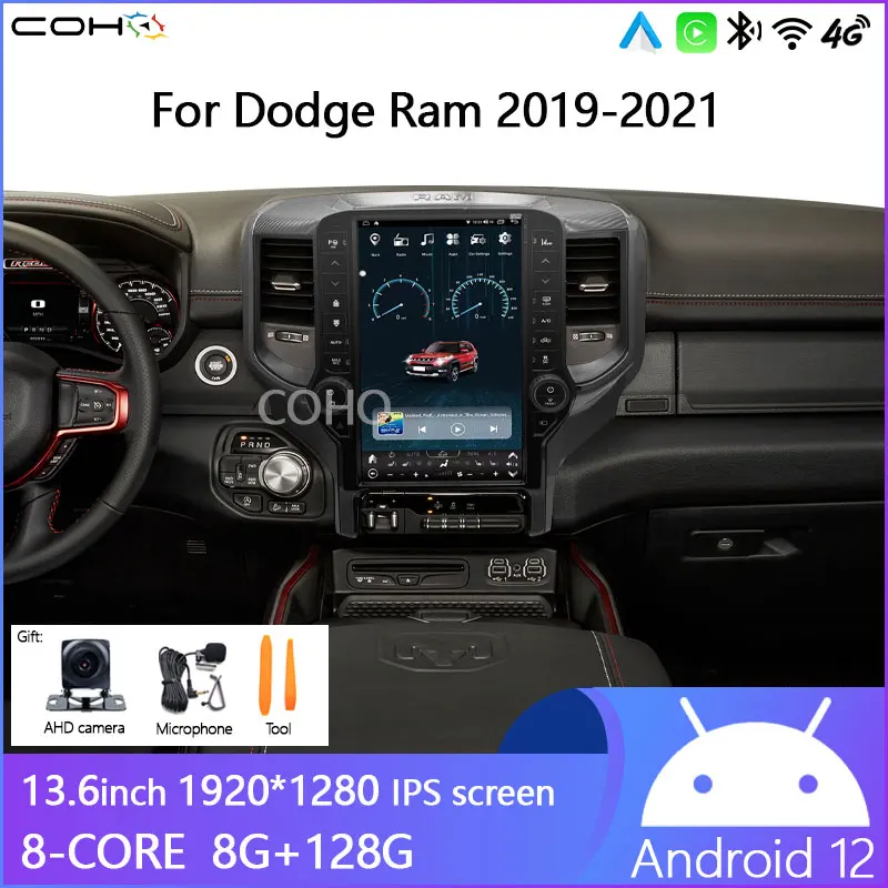 13,6 cala dla Dodge Ram 2019-2021 1920*1280 UIS 7862S 8-rdzeniowy 8 + 128G Nawigacja samochodowa CarPlay Radio samochodowe Multimedia Android12