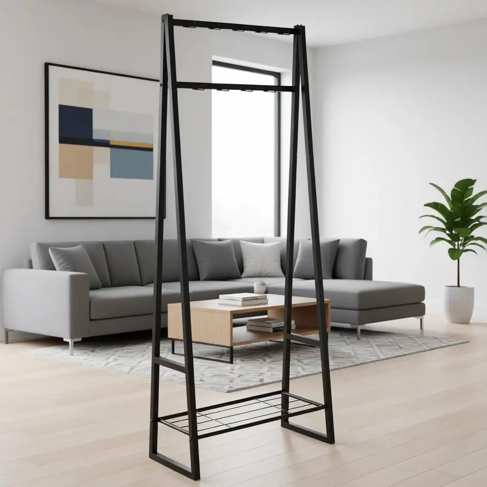 

Freestanding Entryway Shoe Bench with Metal Storage Shelf, Space-Saving for Hallway and Bedroom, Black