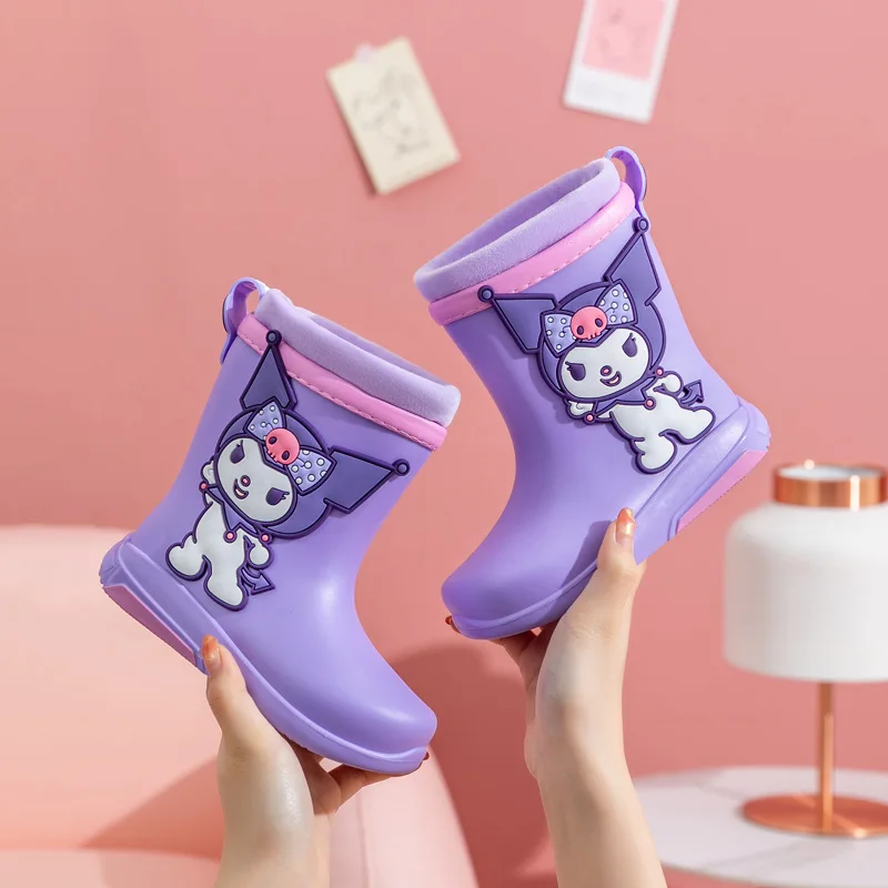 

Sanrio Hello Kitty Kuromi Kawaii Anime Children Rain Boots Cute Cartoon Cinnamoroll Non-Slip Rubber Shoes Lovely Toys for Kids