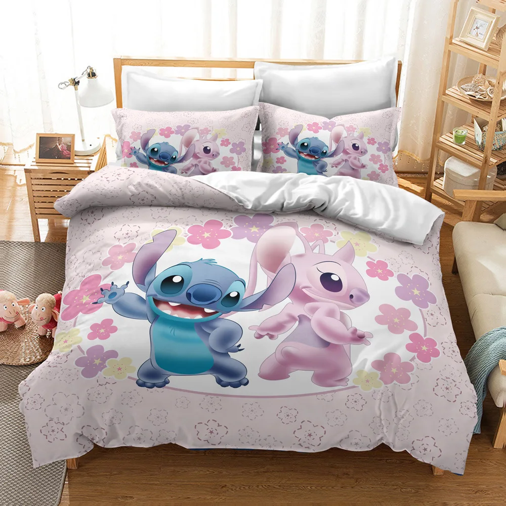 Cartoon Stitch Loli Bed Set Disney Angel Figures Double Duvet Cover Comforter Sets Sheet Bedspreads