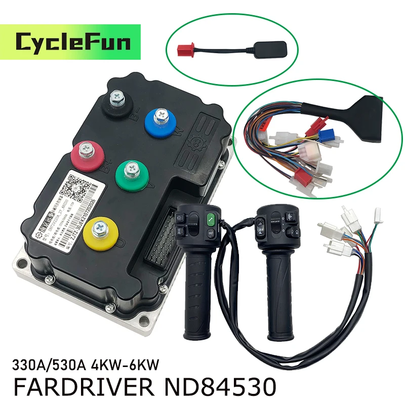 

FarDriver 4KW-6KW ND84530 BLDC Sine Wave Controller 84V-100V 330A With T08 Throttle For Electric Motorcycles Scooter Accessories