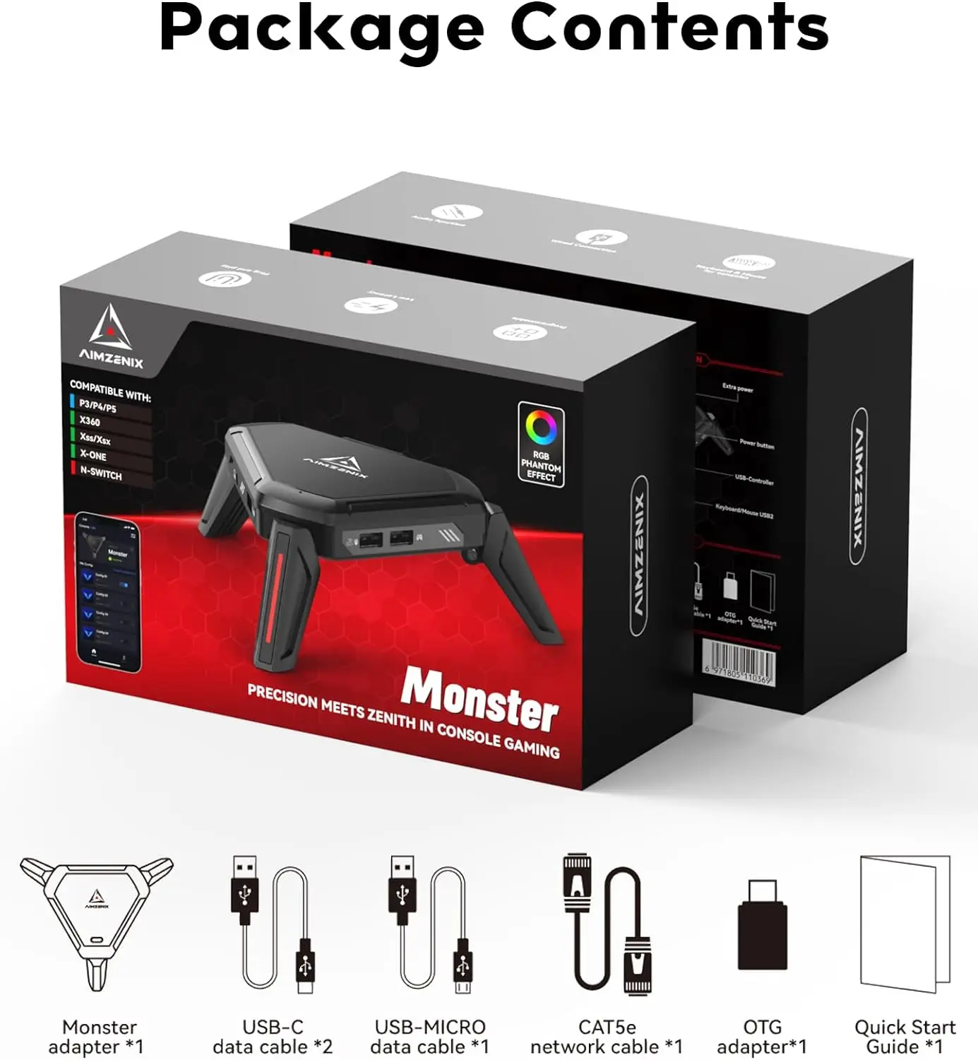 Aimzenix Ax600 Monster K & M Game Adapter Voor Ps5, Ps4, Pc, Xbox Serie X/S, Nintendo Switch Emulator Console Ondersteunt App