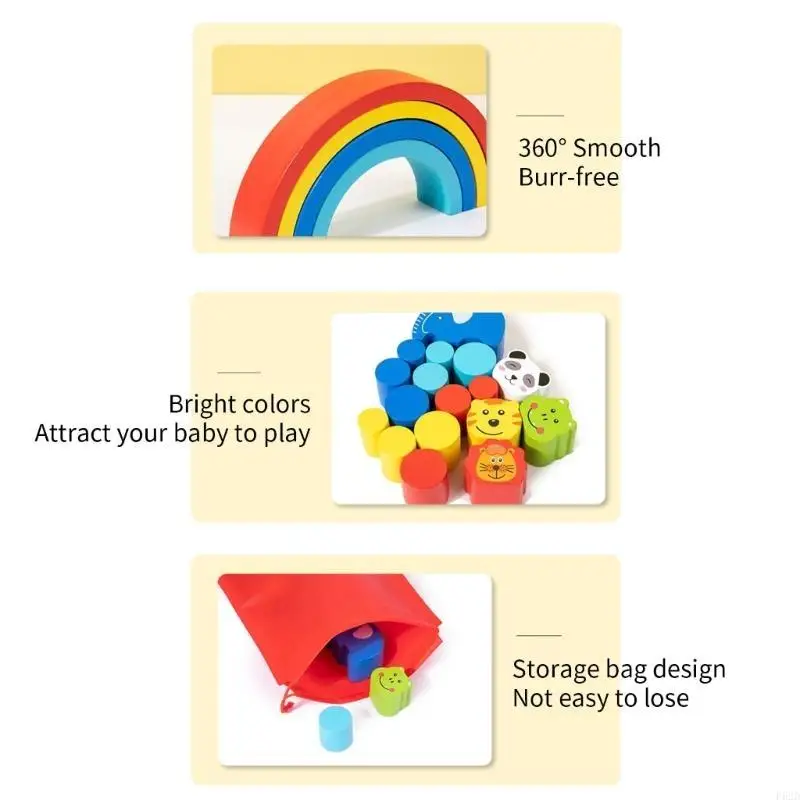 F62d Game Contreming Game Rainbows Wooden Clocks الأشكال الحيوانية لتوازن الأطفال
