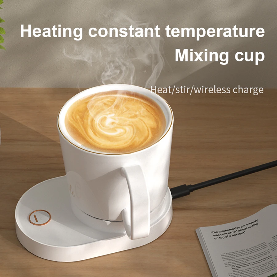 Temperature Control Self Heating electric mug coffee heater cup 55 degree ceramic smart mug warmer with Wireless Charging