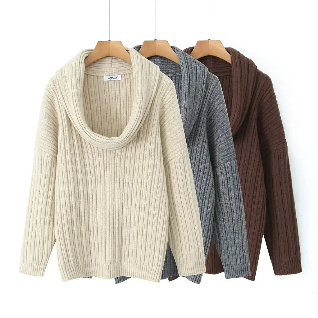

Women's Off-Shoulder Long Sleeve Sweater American Design Thickened Pullover Loose Fit Winter Style Sexy Lazy Style