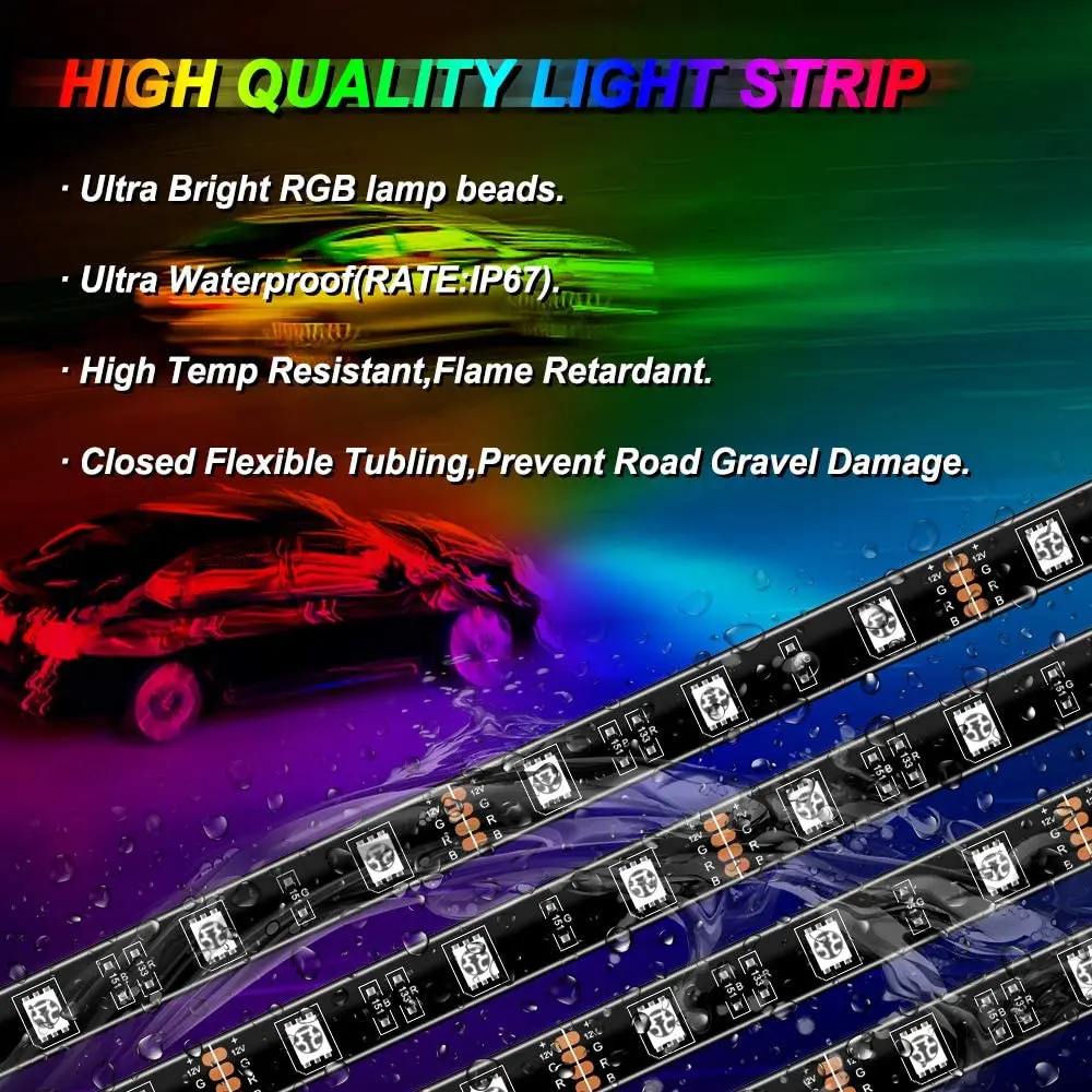 NLpearl Neon Car Underglow Light Remote/APP Control Flexible LED Strip Car LED RGB Underbody Light Atmosphere Decorative Lamp