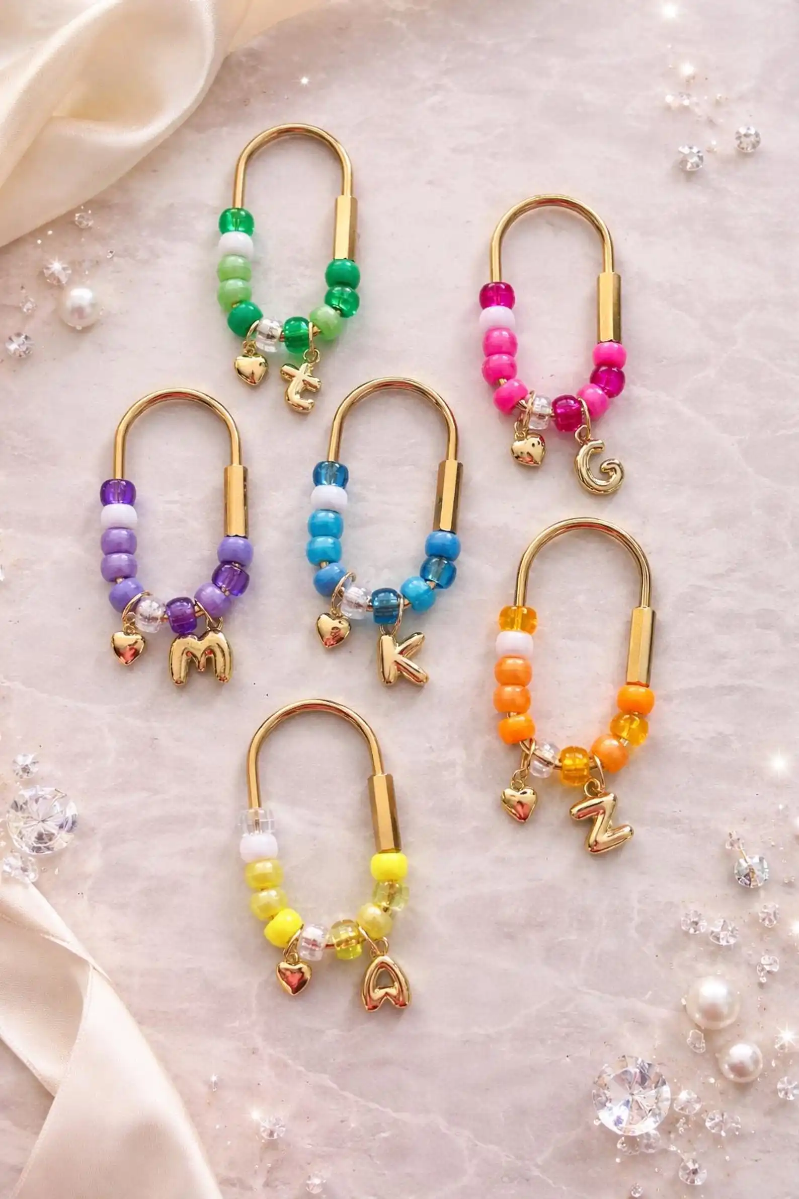 Personalized Beaded Bag Charm Keychain | Plastic Initial & Heart Charms