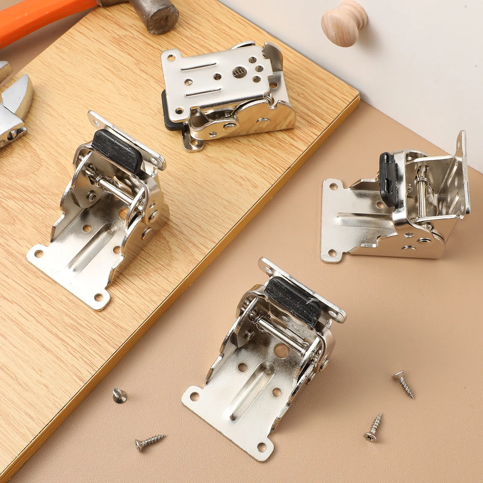 4Pcs Steel Self Locking Folding Hinge Heavy Duty Folding Furniture Hinge 90 Degree Shelf Brackets for Table Bed