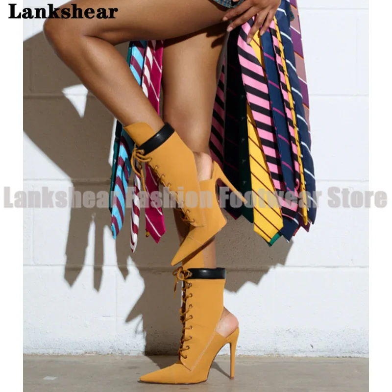 

Pointy Toe Ankle Boots Stiletto Heels Lace-Up Boots Designer Style Booties Women's Shoes 2025 Newest In Boots Botas Mujer