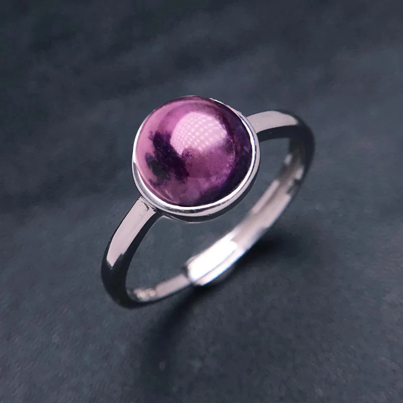 

Elegant Natural Sugilite Ring 925 Sterling Silver Gemstone Round 8mm for Women Lady Birthday Party Trendy Jewelry Gift