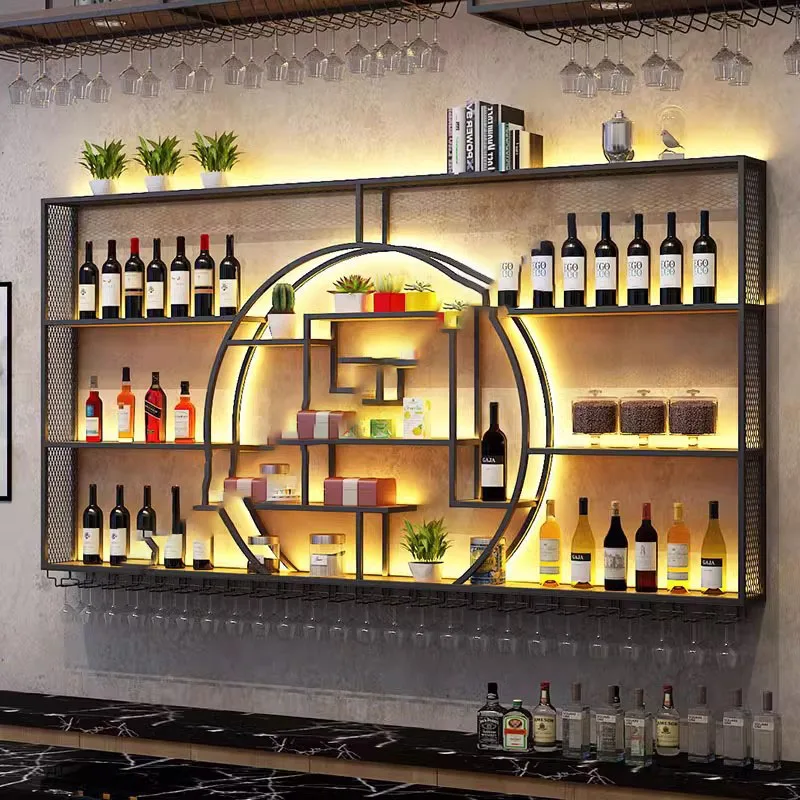 Liquor Display Metalic Wine Cabinets Industrial Modern Club Hangings Bar Cabinet Shelf Whisky Botellero Vino Liquor Furniture