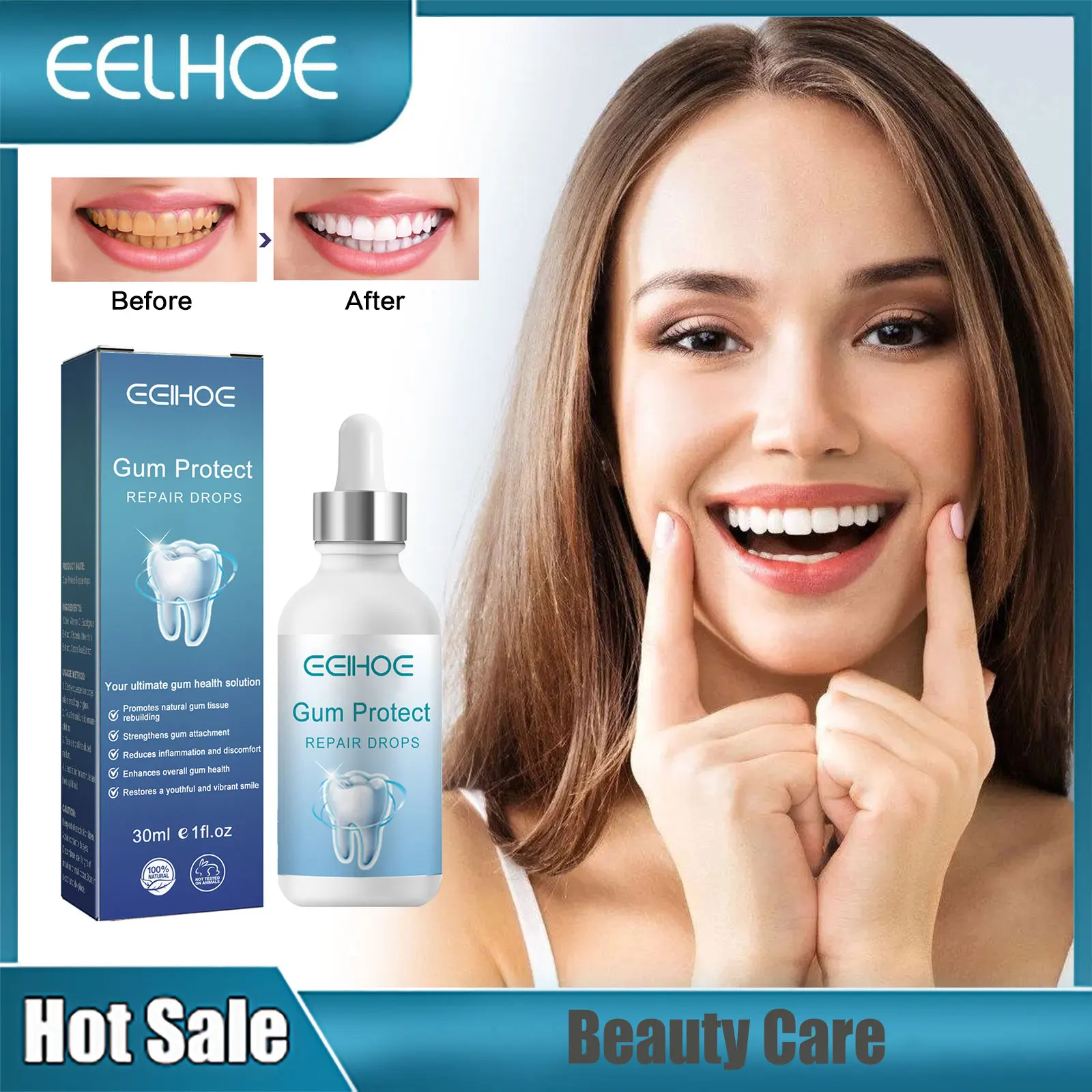 EELHOE Natural Gum Repair Drops Mouth Teeth Whitening Brightening Oral Treatment Gum Care Gingival Growth Liquid Product 30ml