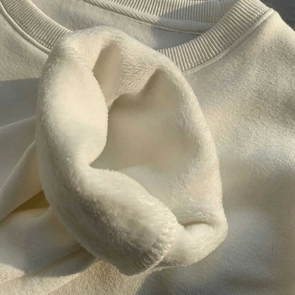 

Women's Fleece-Lined Long-Sleeved T-shirt Korean-Style round Neck Loose Base Top for Fall/Winter