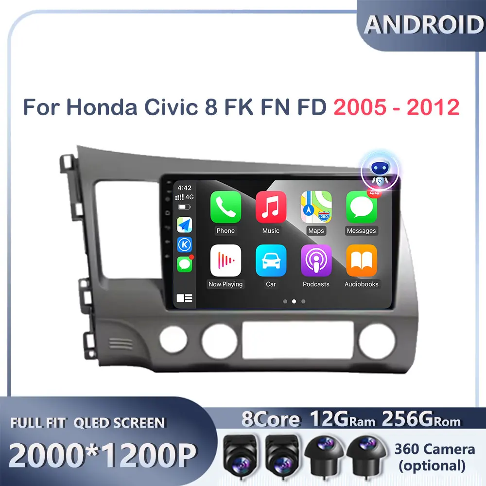 

Android OS Carplay Auto WIFI For Honda Civic 8 FK FN FD 2005 - 2012 Car Radio Stereo Multimedia Player 2din Head Unit