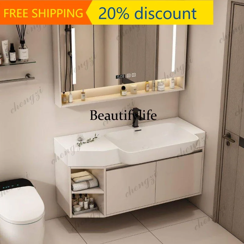 J Irregular angled bathroom cabinet, ultra-narrow custom integrated large belly sink sink