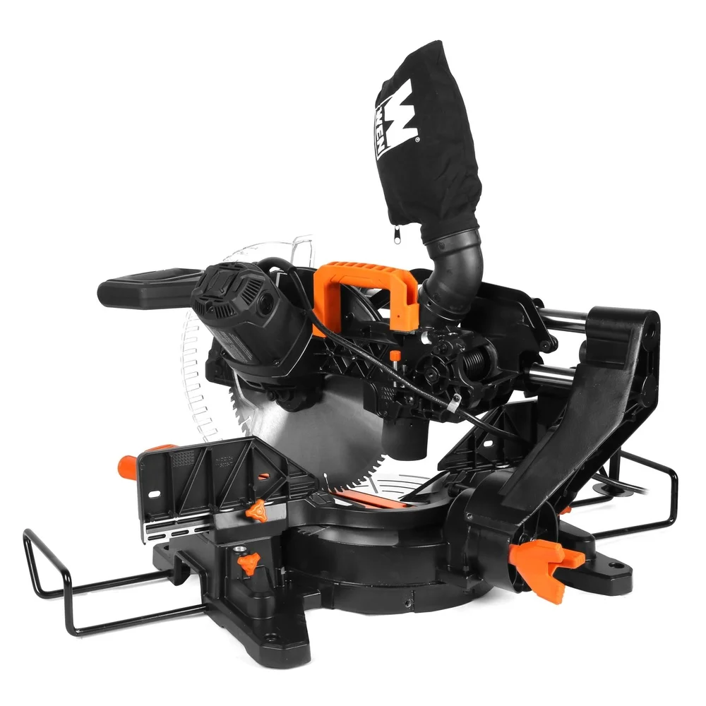 15-Amp 12-Inch Dual Bevel Sliding Compound Miter Saw LED Cutline 9 Miter Stops Dust Collection 80-Tooth Blade Included