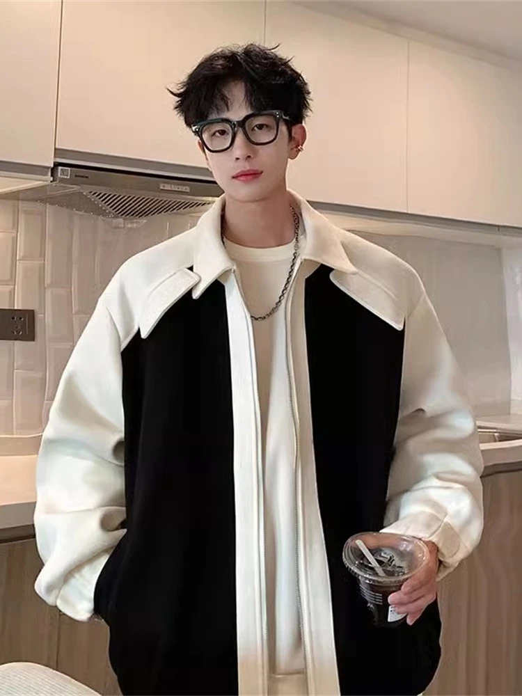 

American Retro Baroque Men's Woolen Jaet Spring Autumn Oversize Trendy Youthful Coat Haome Gown Long Sve Regular Fit