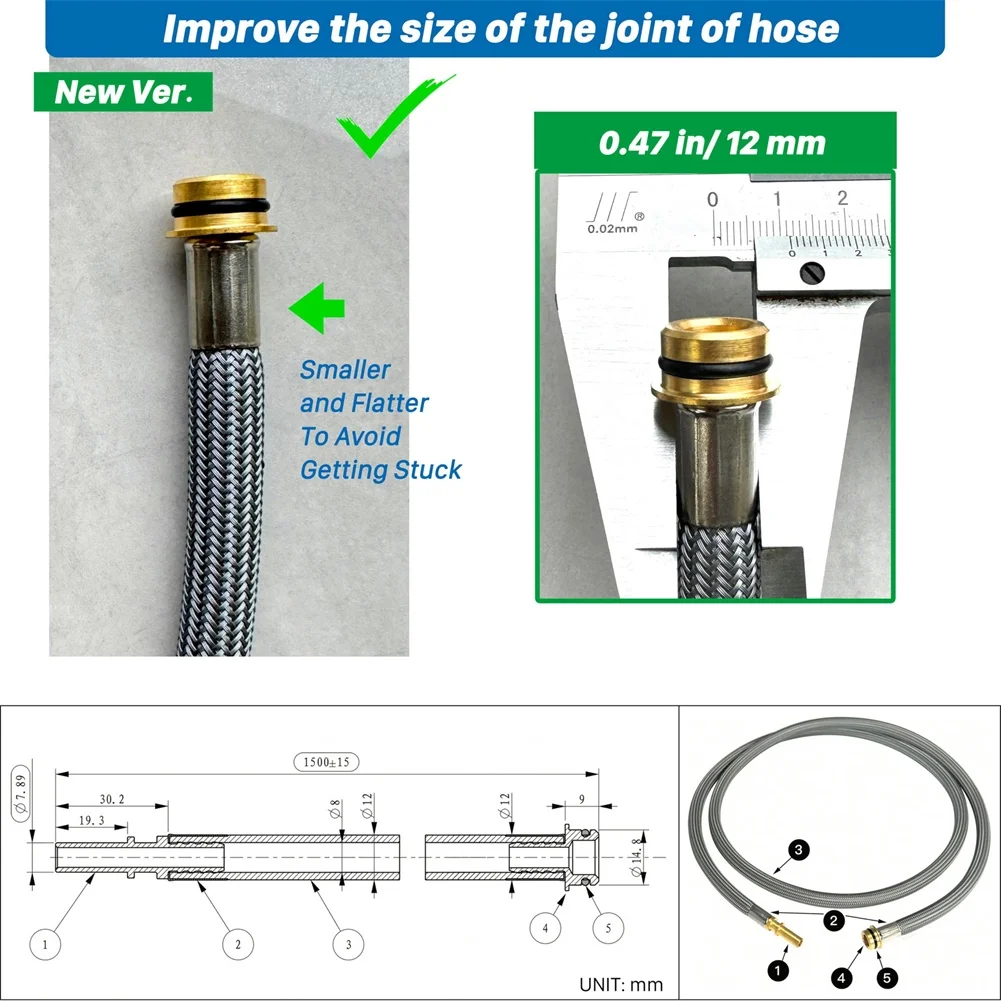 59 inch Pull Down Kitchen Faucet Hose Replacement for 88624000 Model Nylon Drinking Water Safe Inner Tube Brass Fittings 150cm