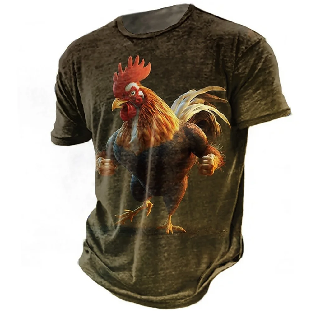 Summer Vintage Cartoon Rooster Print T Shirts For Men Streetwear Comfortable Crew Neck Short Sleeve Tees Casual Sports Tops 3XL