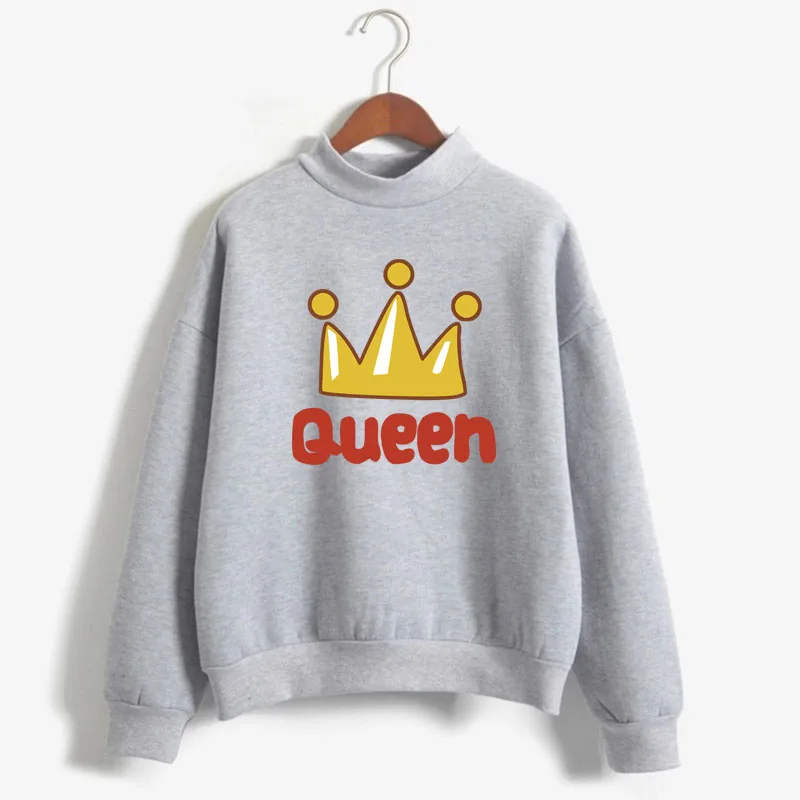 Queen Crown Print Woman Sweatshirt Sweet Korean O-neck Knitted Pullovers Thick Autumn Winter Candy Color Couples Clothing