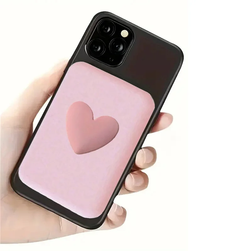 3D Pink Love Heart For Apple Magsafe External Battery Case Wireless Magnetic Battery Cover Black All-inclusive Shockproof Soft