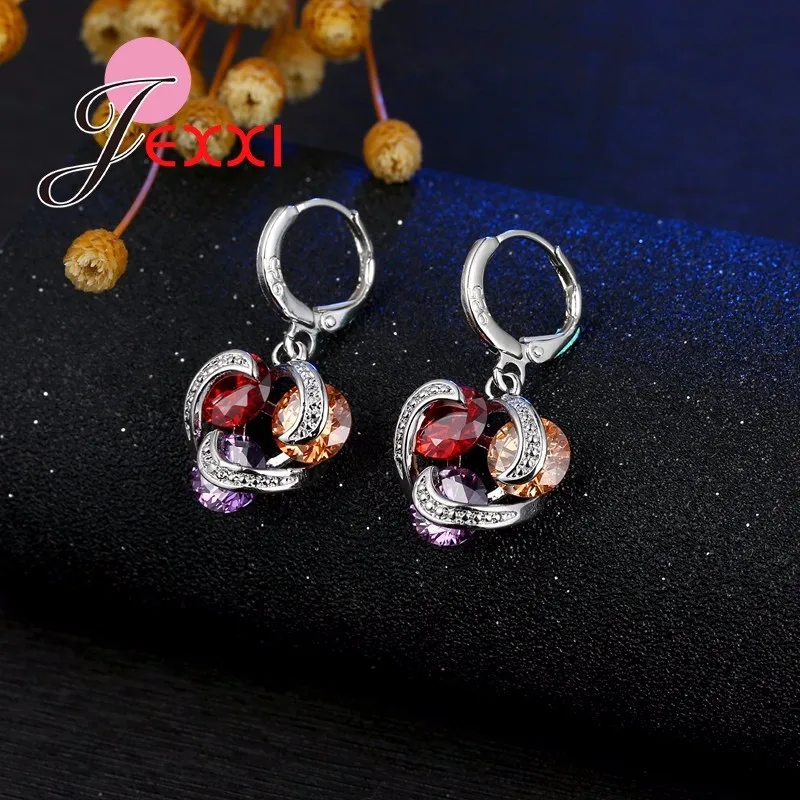 Luxury Rhinestone CZ 925 Silver Needle Jewelry Set For Women Girl Necklace Pendent Earrings For Anniversary Party