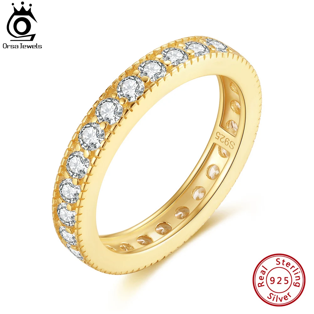 

ORSA JEWELS Dainty Brilliant CZ Eternity Ring Sterling Silver for Women 14K Gold Finger Band Jewelry Engagement Gift SR318