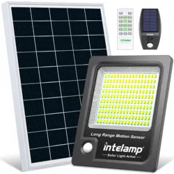 intelamp 12000mAh Solar Security Lights Outdoor Two Motion Sensors Flood Light With Super Large Solar Panel 5M Cable For Garden