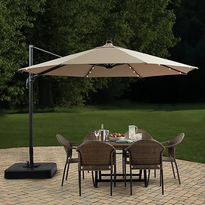 10FT Outdoor Sunshade Large Size LED Parasol Aluminum Garden Solar Light Cantilever Parasol Patio Big Roma Umbrella