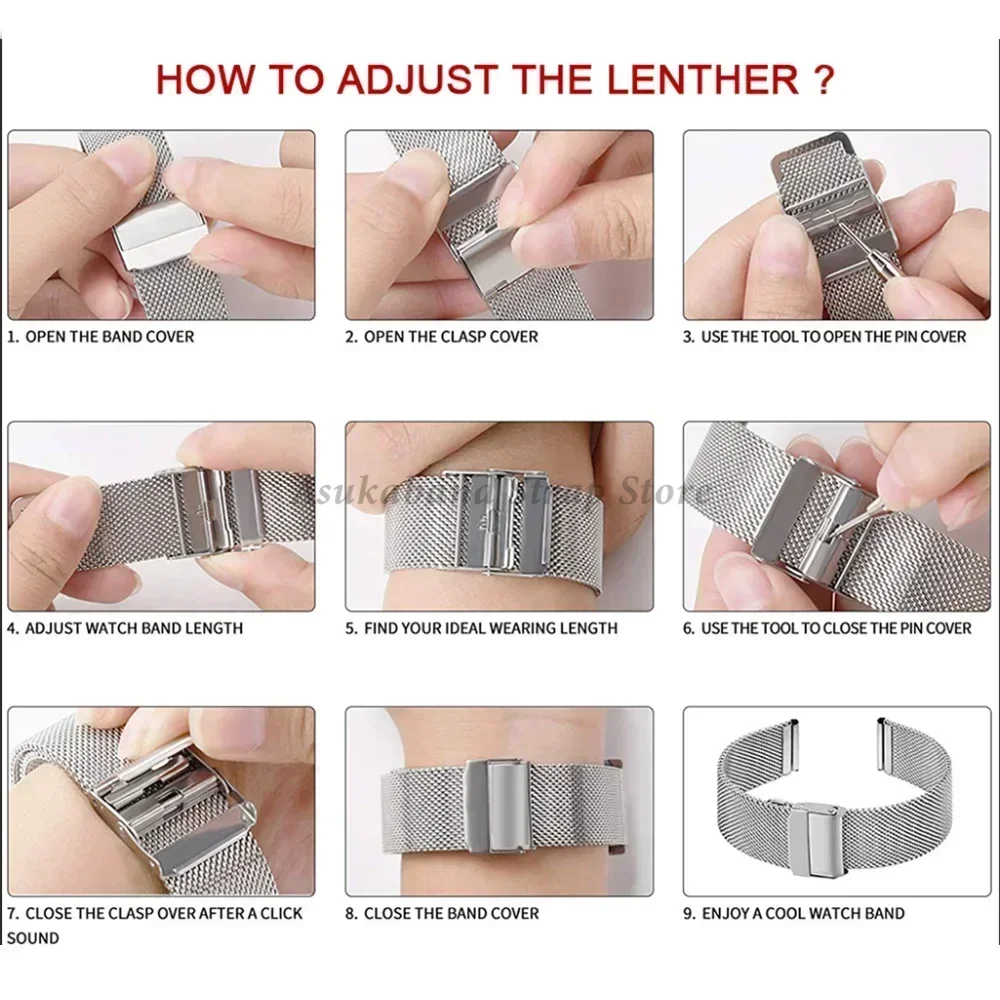 12mm 14mm 16mm 17mm 18mm 19mm 20mm 21mm 22mm 24mm 0.6MM Mesh Milanese Watch Strap Steel Watch Band Men Women Universal Bracelet image 6