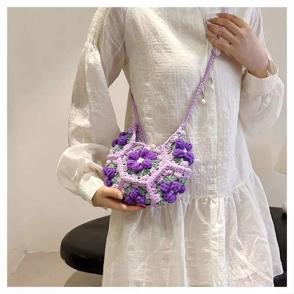 

Shoulder Bag Crochet Flower Knitted Bag Bohemian Hollowed Out Crochet Crossbody Bag Handbag Storage Bag Beach Bag Outdoor