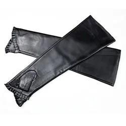 Women's Long Leather Gloves are Fashionable to Wear With Thin Velvet LIning For Autumn Warmth Sheepskin Half Finger Sleeves