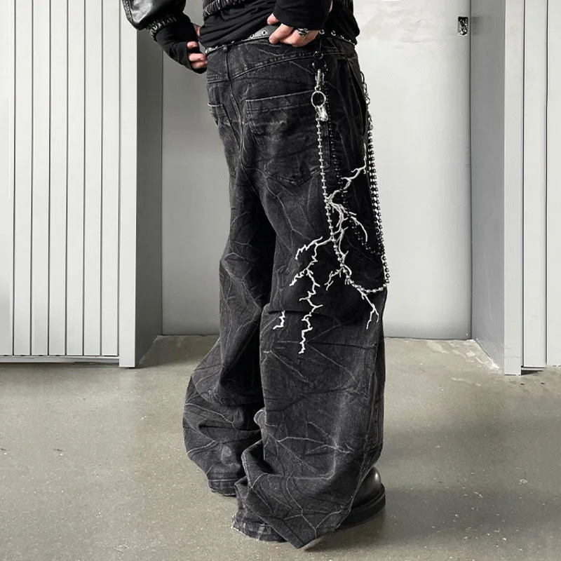 HKSH ربيع وصيف جديد الرجال شيك الظلام Techwear الأصلي الدنيم السراويل شارع العليا خمر عادية مطرزة واسعة الساق الجينز HK5137