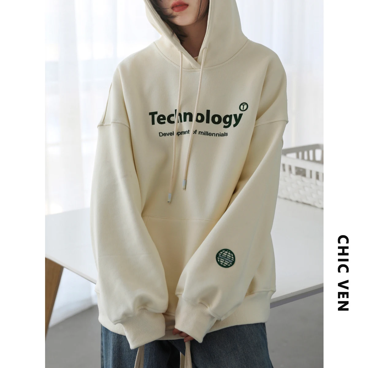 CHIC VEN Women\'s Hoodies Sweatshirts Loose Casual Streetwear Pullover Fleece Thick Warm Female Tops Ladies Autumn Winter 2022