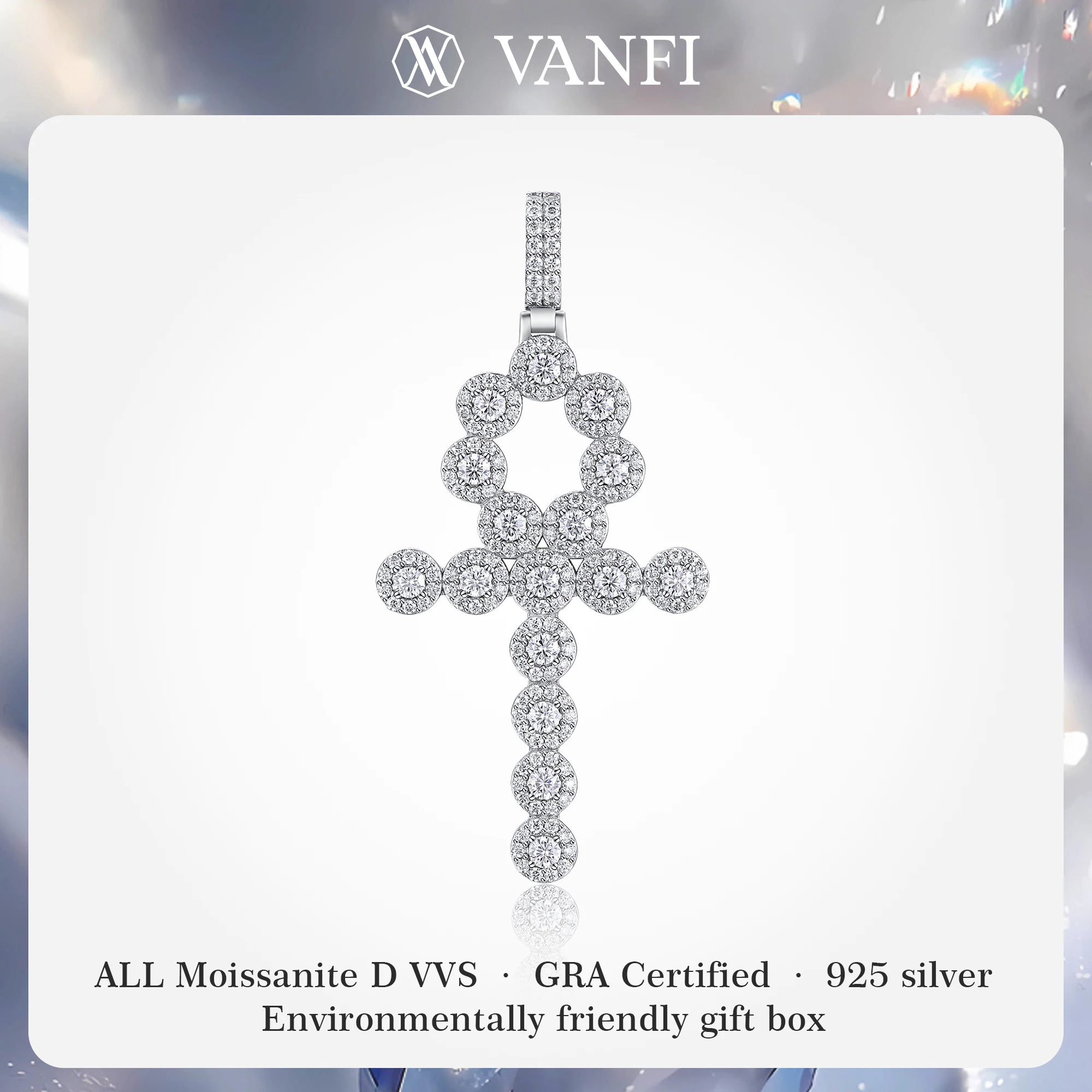 

Kfvanfi s925 sterling silver moissanite GRA men's hip-hop pendant plated with 18k white gold Easter personality necklace jewelry