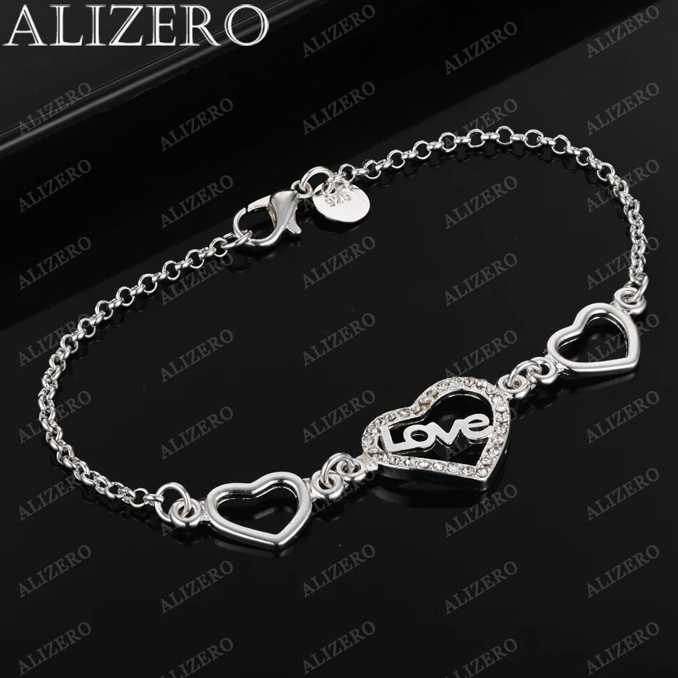 

ALIZERO 925 Sterling Silver Bracelet Crystal Love Hearts Bracelets for Women's Fashion Wedding Party Fine Jewelry Gifts