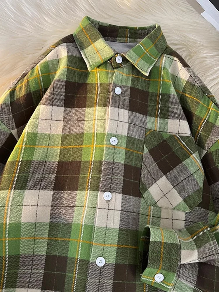

Модная молодежная рубашка в клетку с длинным рукавом для подростков, осенняя, в винтажном американском университетском стиле, парные топы
