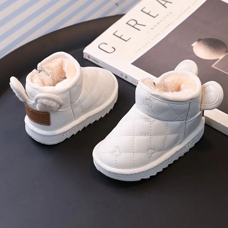 Winter Cartoon Bear Children Snow Boots Boys Girls Soft Warm Short Boots with Thick Fur Little Kids Cotton Shoes Cute Baby Boots