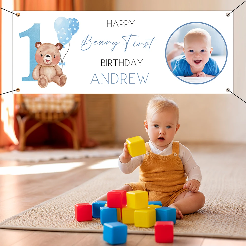 1pc Custom 1st Birthday Paper Banner Personalized Face Photo Bunting Banner for Bridal Shower Birthday Party Favors Party Banner