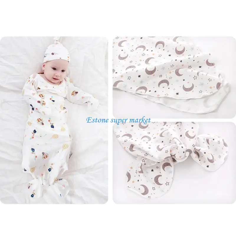 

090B 3 Pcs/Set Infant Baby Knotted Sleep Gown Soft Knitted Cotton Sleepwear Romper Sleeping Bag Outfits