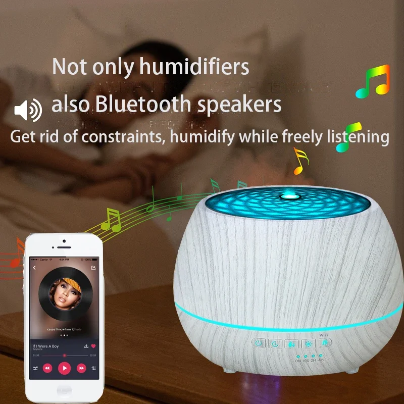 Ultrasonic Cool Mist Humidifier, Aroma Essential Oil Diffuser 7 Color Night Light with Bluetooth Music Speaker, Auto Shut Off