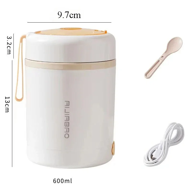 600ML Portable USB Electric Heating Lunch Box Stainless Steel Food Warmer Container 5V 12V 24V Picnic Milk Drink  Food Heater